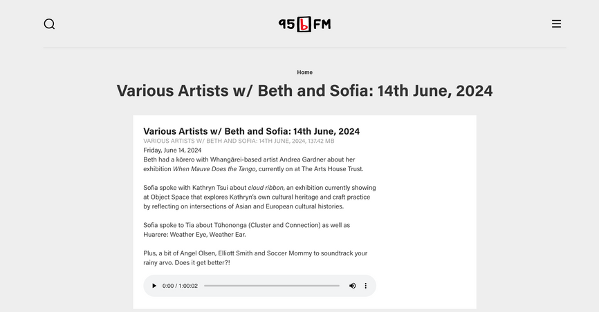 Podcast: Interview with Kathryn Tsui about 'cloud ribbon', on 95FM, 2024
