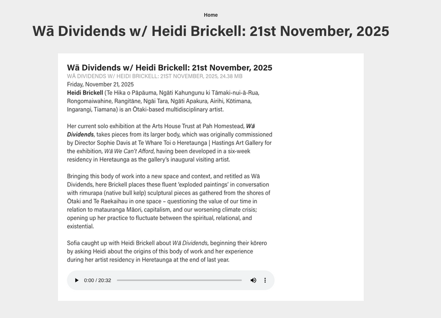 Podcast: Wā Dividends w/ Heidi Brickell: 21 November 2025', 95bFM, 2025