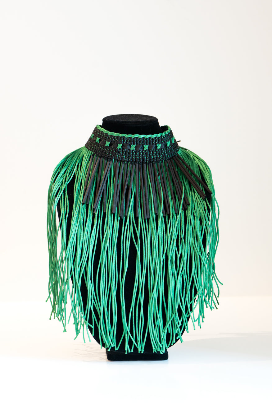 Shona Tawhiao Neck Piece Green Silk Cord and Black Pokinikini