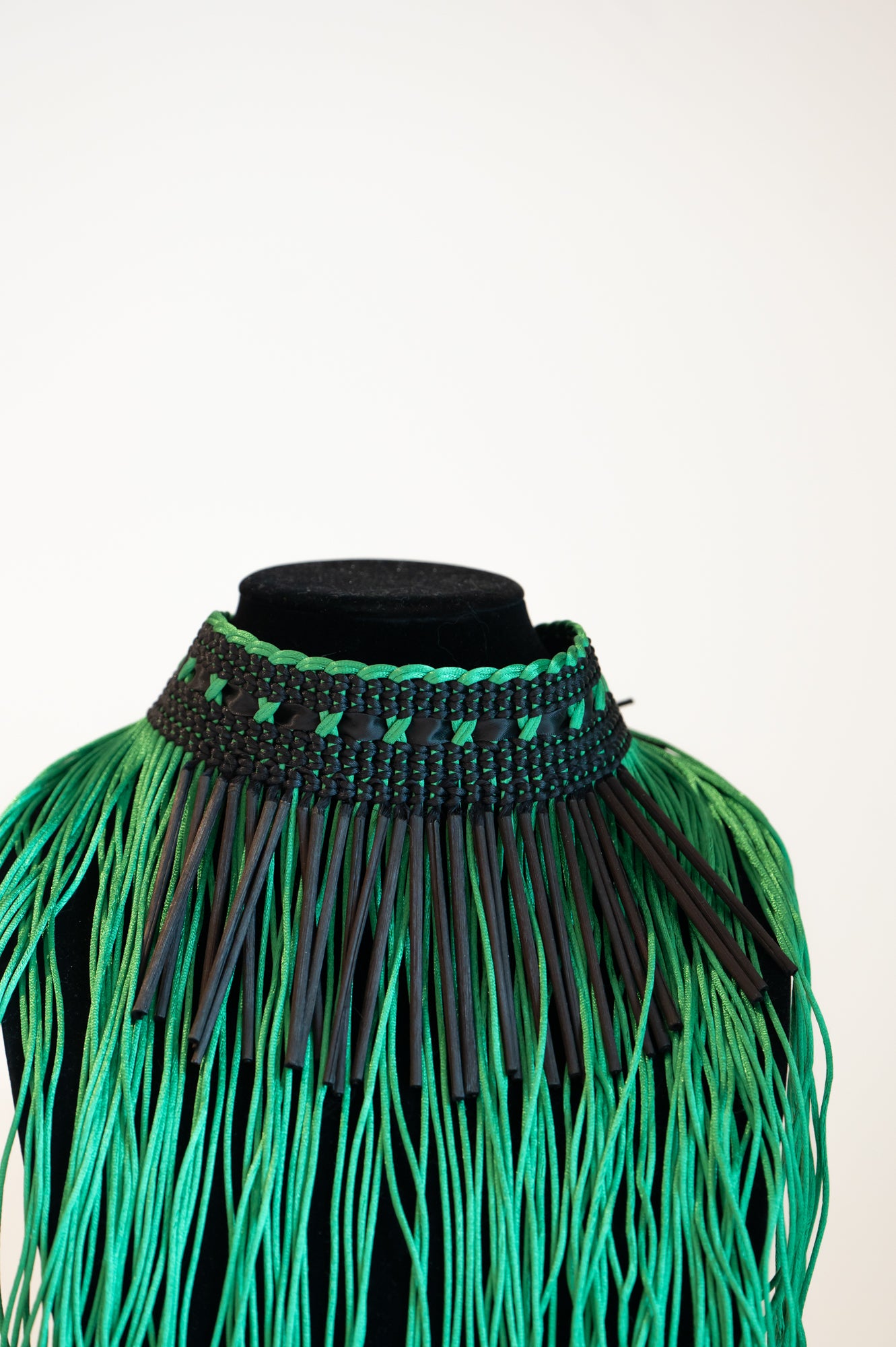 Shona Tawhiao Neck Piece Green Silk Cord and Black Pokinikini