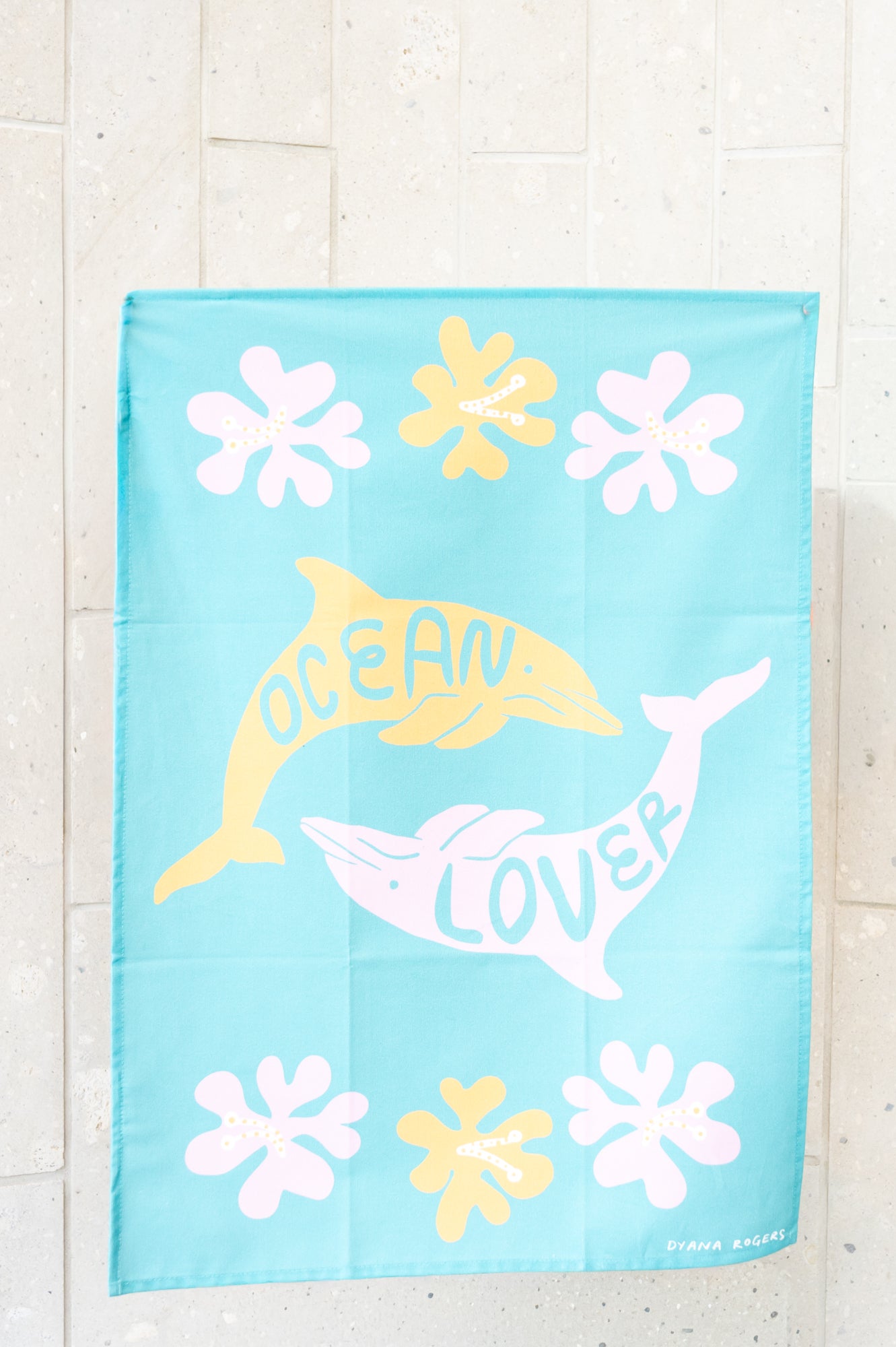 Dy Rogers Tea Towel Dolphins and Hibiscus