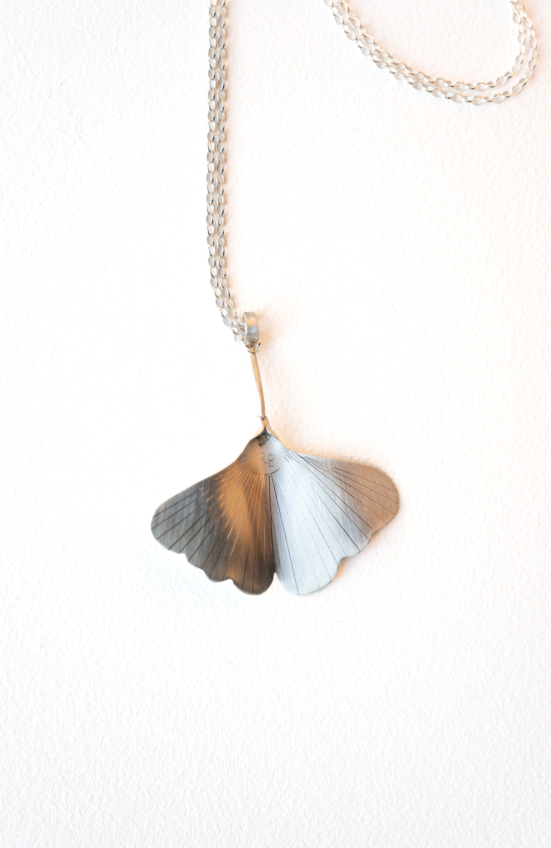 Ruth Baird Gingko Pendant, Stg Silver